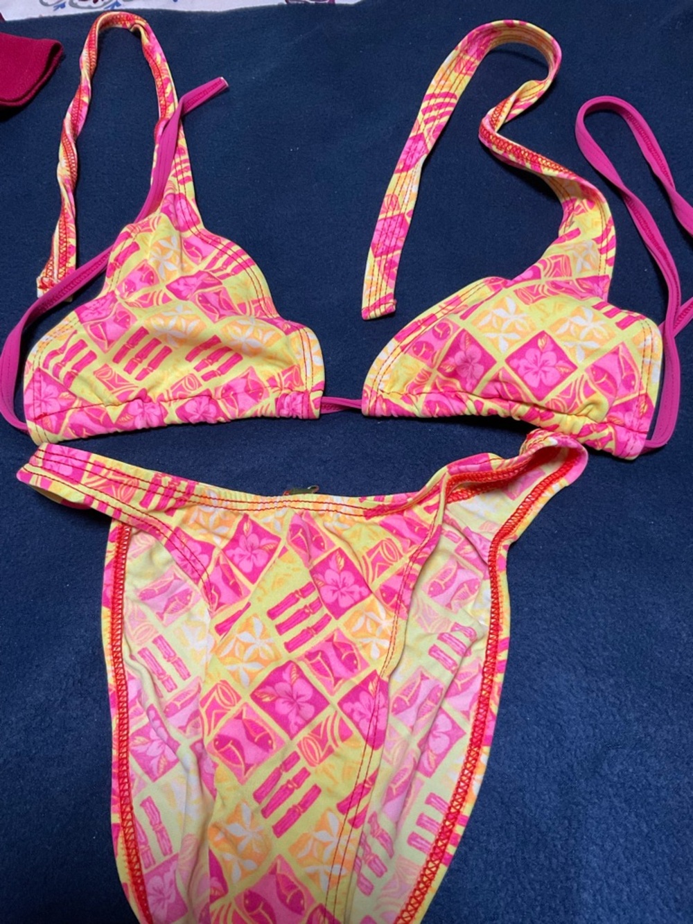 Bikini Nation Pink & Yellow Tropical Print Triangle Bikini